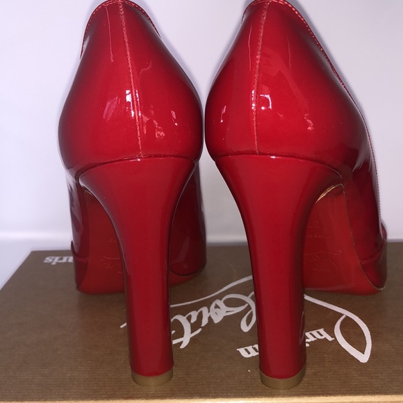 NEW Louboutin buckle Peep Toe sexy Red Patent Leather Pumps heels 💯 Authentic - Picture 10 of 11